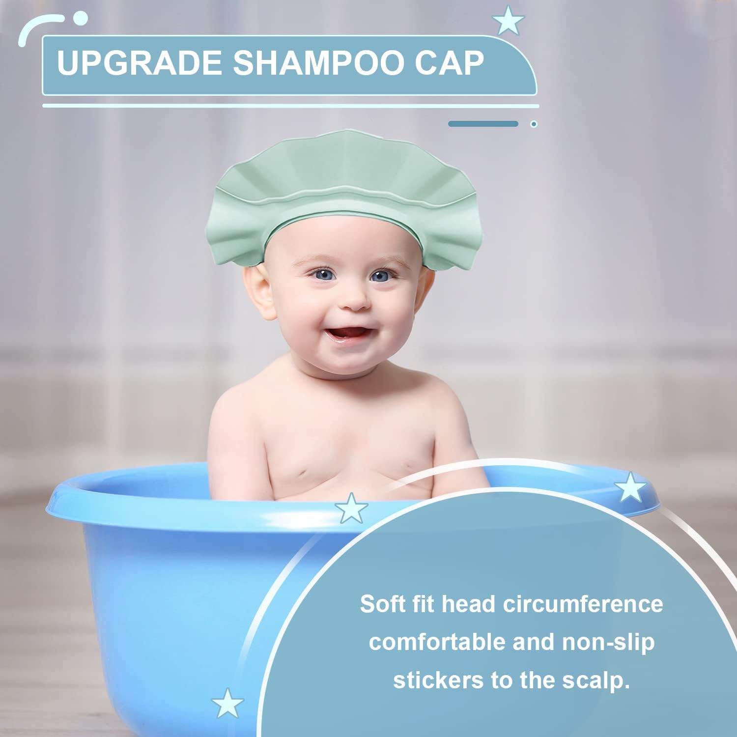 Baby Shower Cap Adjustable Baby Hair Washing Guard Shampoo Hat Bath Shield Visor Hat Eyes and Ears Head Protection Waterproof Soft Silicone Shower Cap for Kids Toddler Blue