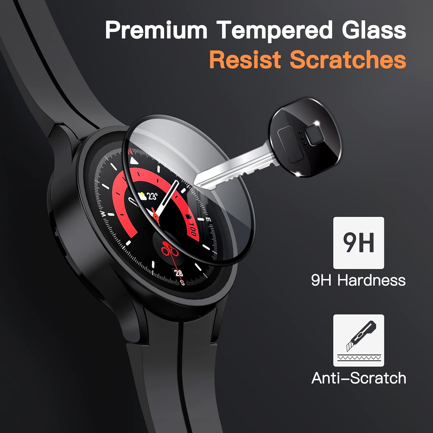 JETech Screen Protector for Samsung Galaxy Watch 5 Pro 45mm, Full Coverage Tempered Glass, HD Clear, 3 Pack