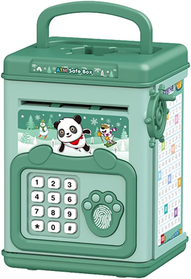 KRCIQMV Piggy Bank Electronic Mini ATM for Kids Baby Toy, Safe Coin Banks Money Saving Box fingerprint Password Code Lock for Children Best Gift…