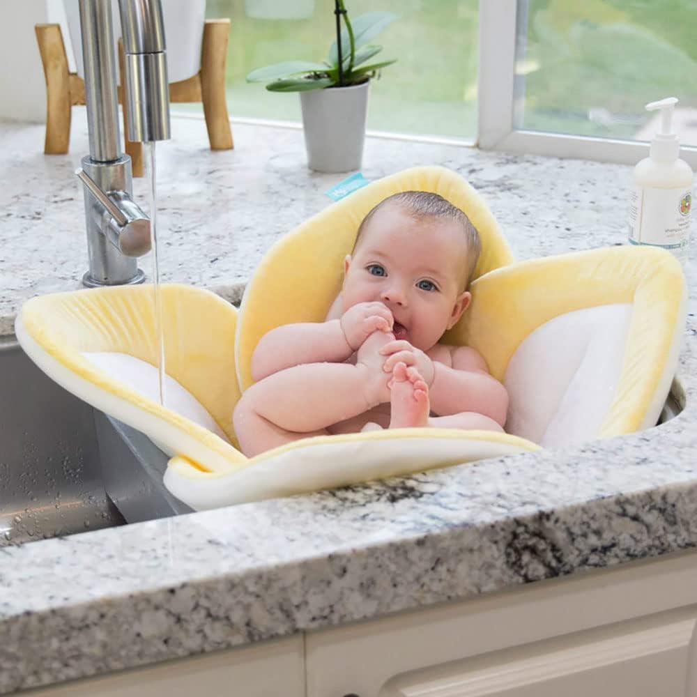 Baby Bath Pad, Comfort Flower Bathtub Mat, Sink Bathtub,The Original Washer-Safe Flower Seat for Newborns (yellow)