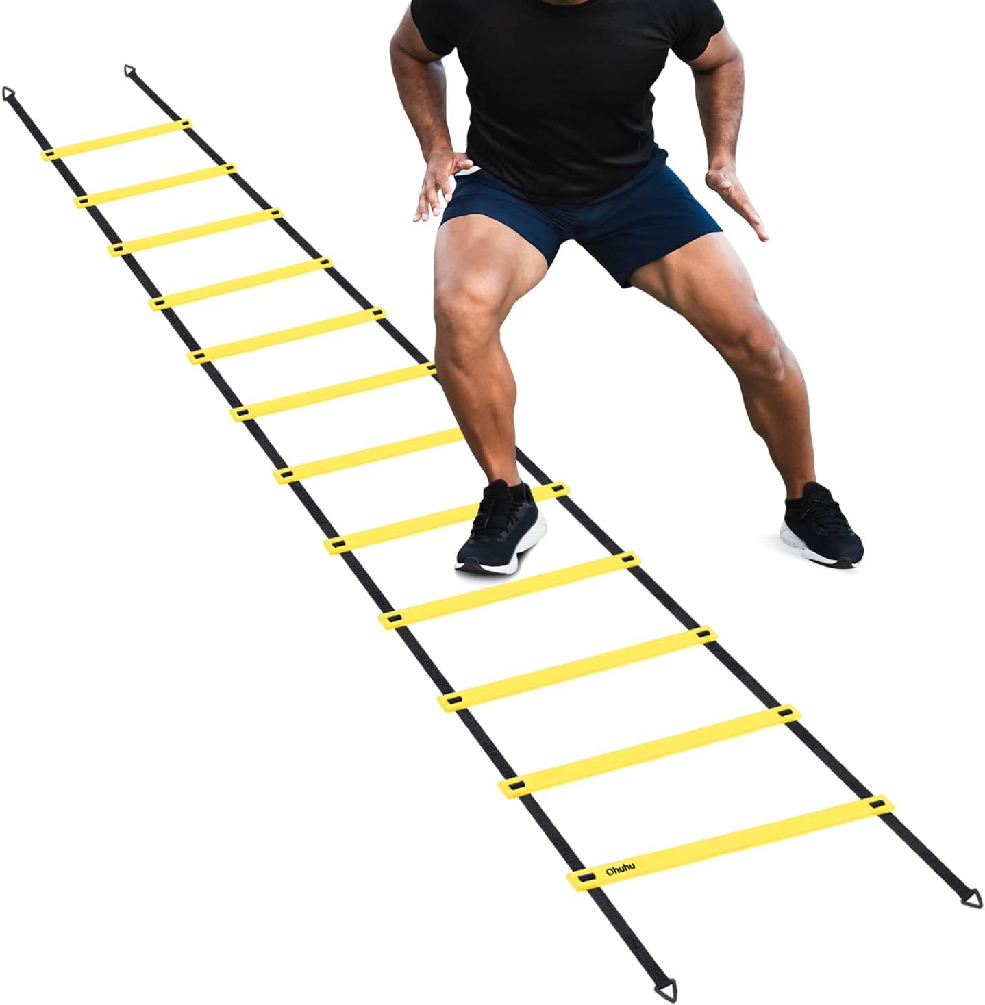 Ohuhu Agility Ladder, Speed Training Exercise Ladders for Soccer Football Boxing Footwork Sports Speed Agility Training with Carry Bag,15ft 12 Rung,Yellow/Blue