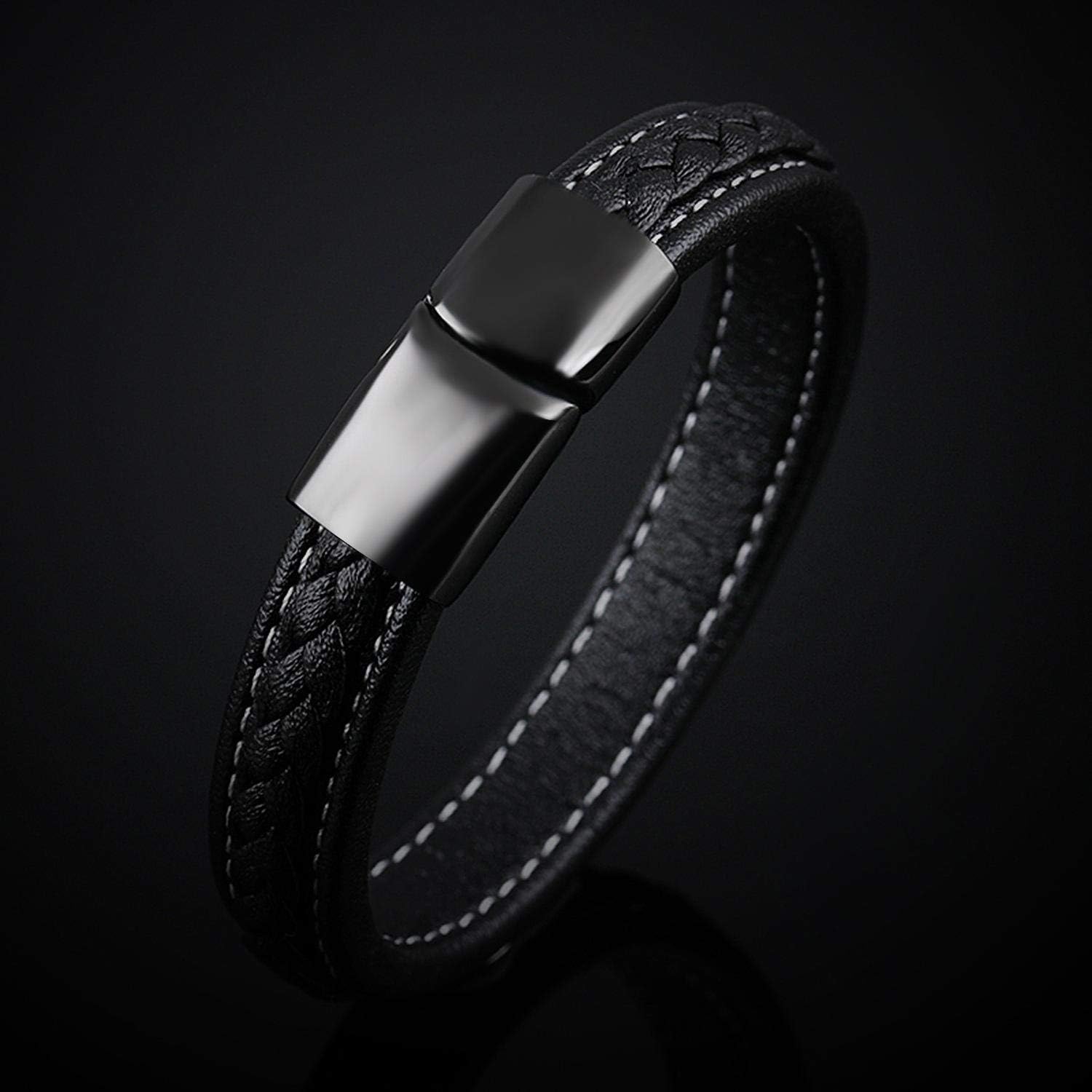 SCIENISH Pure titanium black leather bracelet mens Leather Bracelet STYSL294, One Size