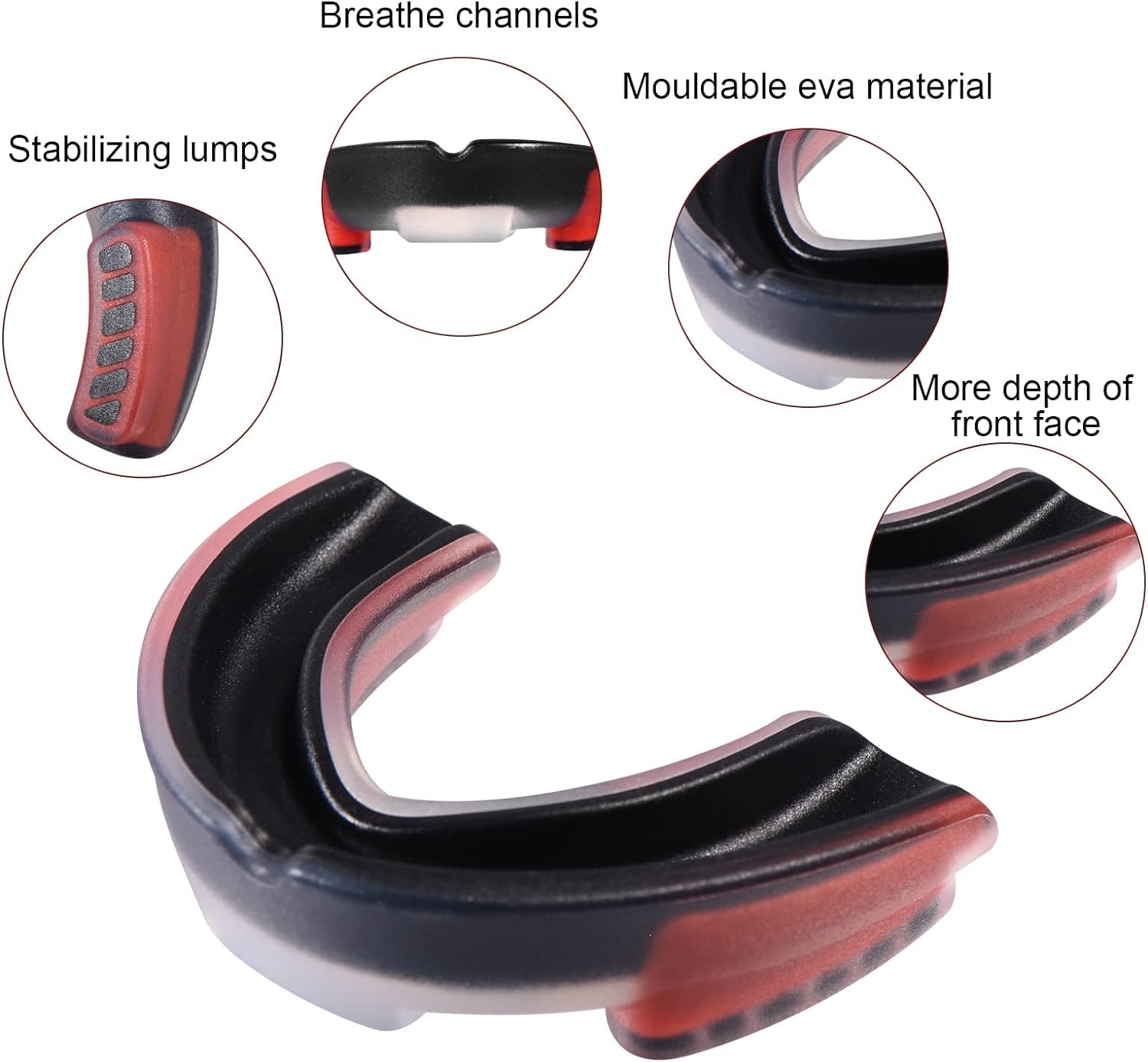 Sports Mouthguard for Soccer, Basketball, Lacrosse, Field Hockey, Mixed Martial Arts, Boxing, Jiu-Jitsu, Breathable Mouthguard for Adults and Teens White/Black + Black/Red