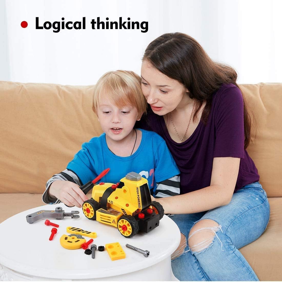 SooFam 7-in-1 DIY Take Apart Truck Car Toys for 3 4 5 6 7 Year Old Boys Girls, Construction Engineering STEM Learning Toys Building Play Set for Kids Children