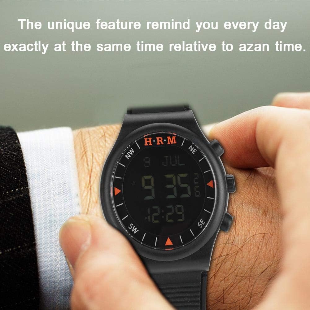 Azan Muslim Prayer Watch,New Modern Sport Azan Muslim Black Watch Worldwide Prayer Time Compass Alarm