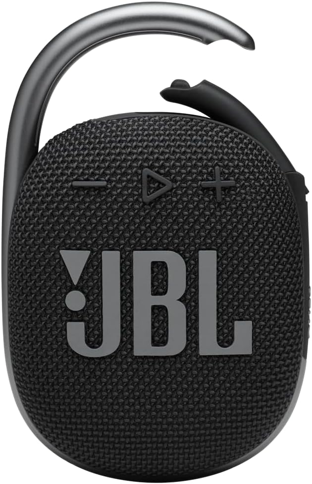 JBL Clip 4 Portable Bluetooth Speaker with Built-in Carabiner, Waterproof and Dustproof, 10-Hour Battery - Black