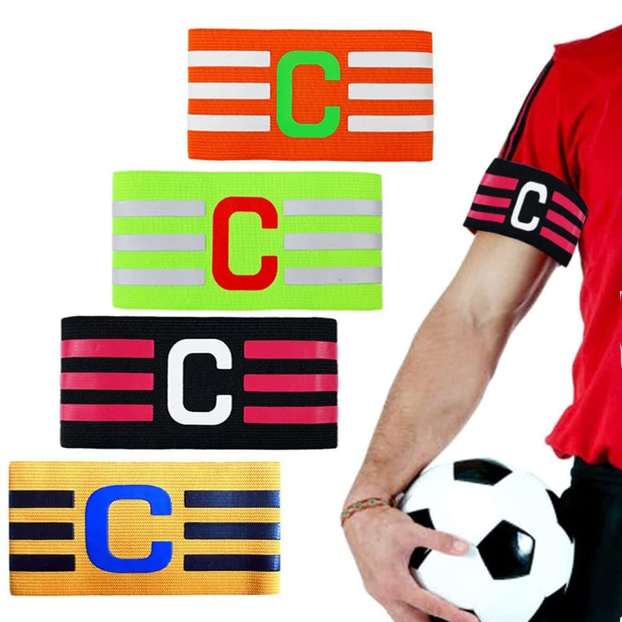 Soccer Captain Armbands, 4 Pcs Football Captains Armbands Velcro, Football Netball Hockey Rugby Adjustable Size Elasticated Retractable Football Band for Adult and Youth