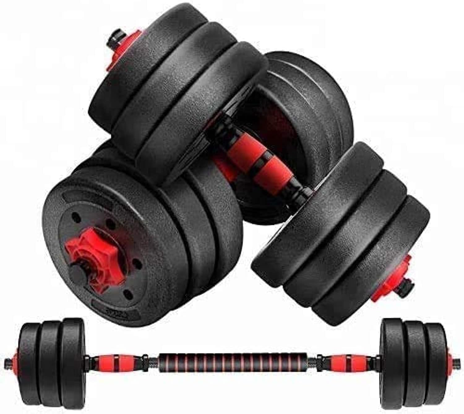 e World Adjustable Dumbbells Weight Set – 10 Kg Dumbbell Weight with Connecting Rod Used As Barbell, for Men and Women Home Gym Work Out Training Fitness Equipment for All-Purpose.