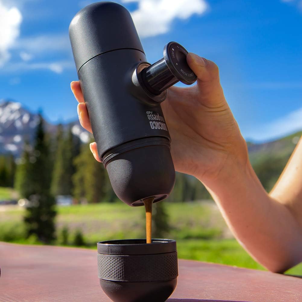Wacaco Minipresso NS Manually operated Mini Portable Espresso Maker- Extra Small capsule coffee machine for Travel, Camping, Office-Black