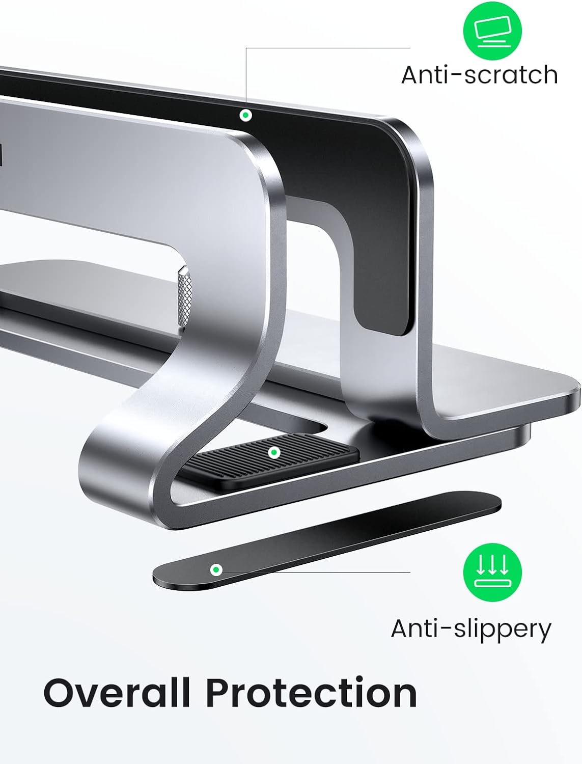 UGREEN Aluminum Vertical Laptop Stand, Double Desktop Stand Holder with Adjustable Dock Space-Saving Anti Slide Silicone Grips for All Tablet/iPad MacBook/Surface/Samsung/HP/Dell/Chrome Book Sliver