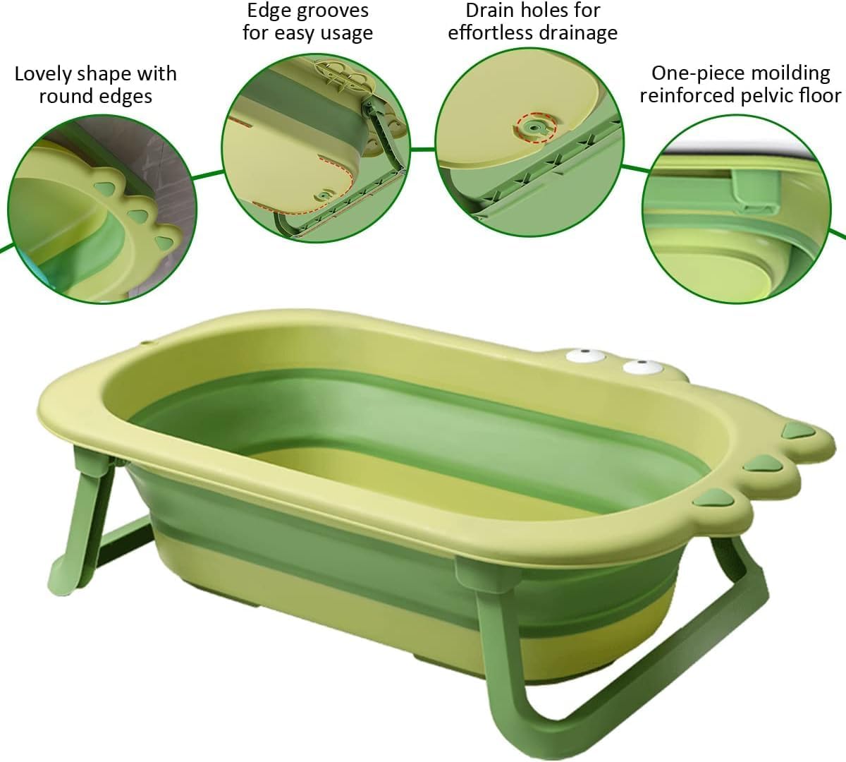 Baby Bathtub Folding Infant Bath Tub, Non-Slip Collapsible Kids Shower Bath Basin Foldable Portable Washing Bathing Tub Safe Large Bathtub with Drain Hole for Children Newborn Toddler Pet Travel