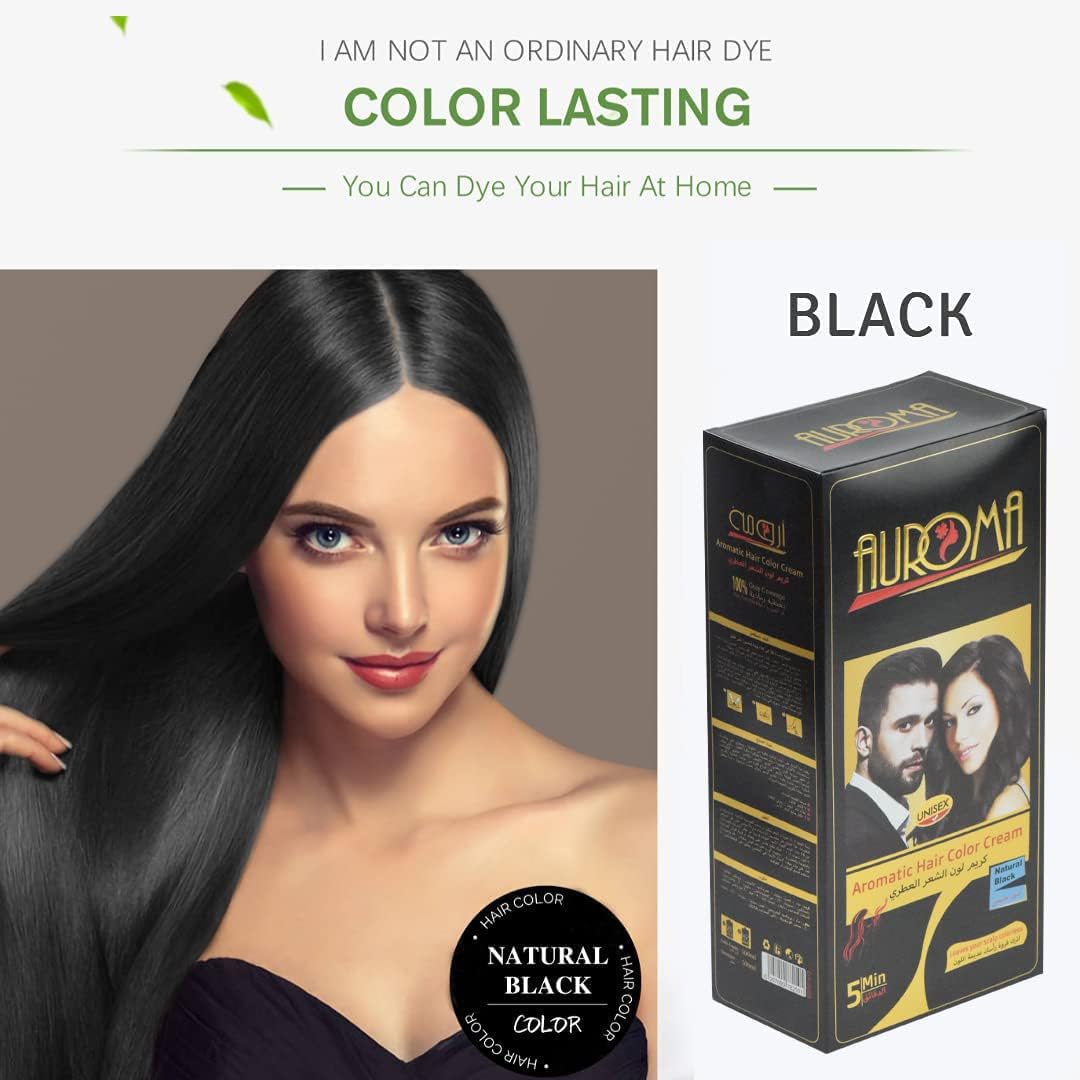 Auroma Hair Color Cream, Aromatic Hair Dye, Natural Balck hair color (500ml +500ml)