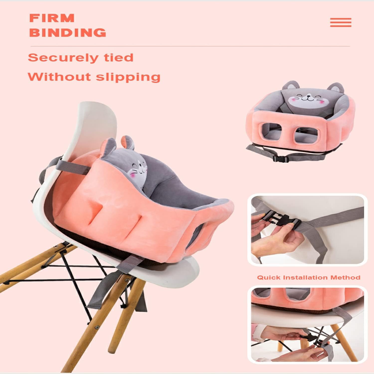 Multifunctional Lightweight Portable Baby Dining Chair with Soft Breathable Foam Layer, Back Support Seat - Grey/Pink