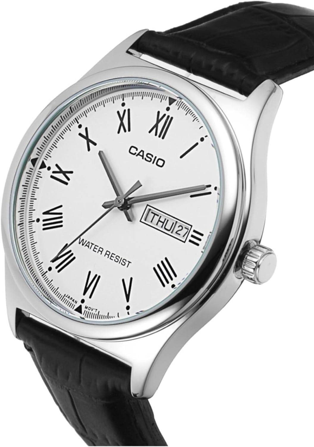 Casio Men's Silver Dial Leather Analog Watch