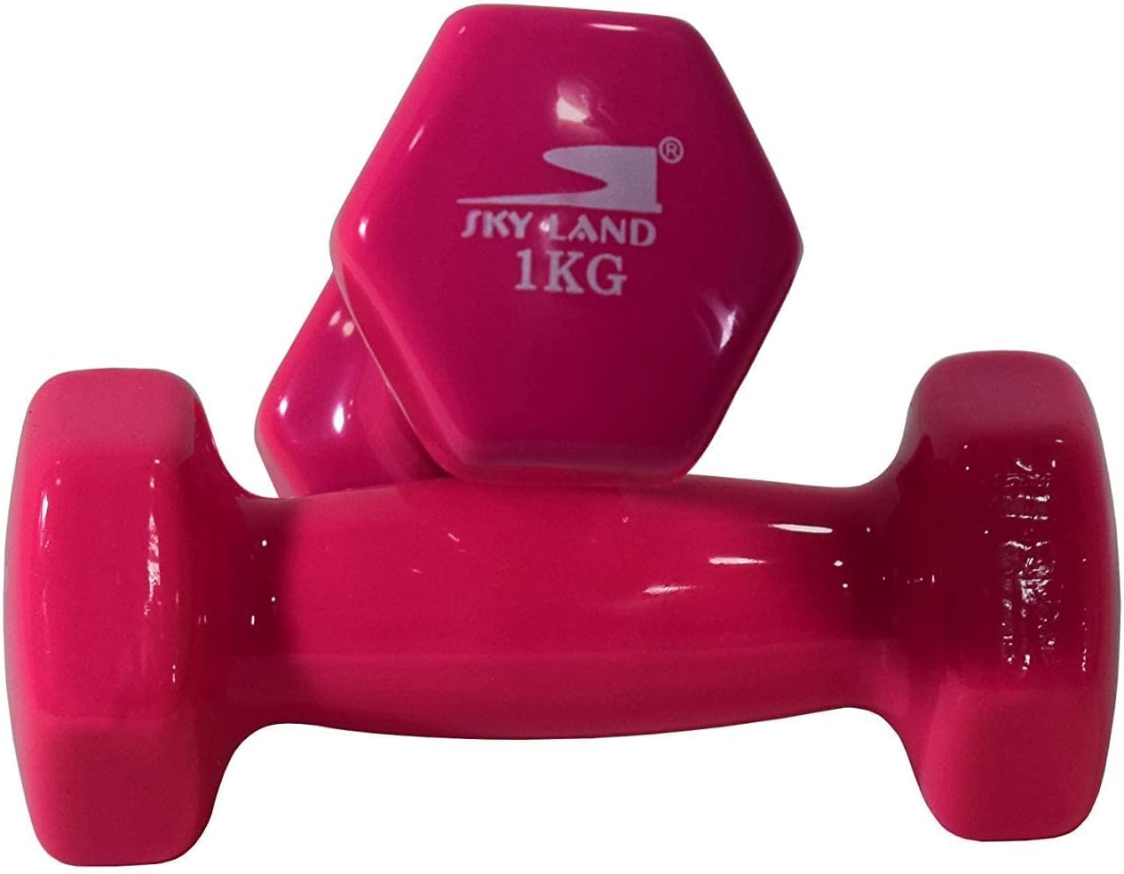 SKY LAND Classical Head Vinyl Dumbbells/Hand Weights Pair/Vinyl Coated Dumbbells for Home Gym, Exercise & Fitness Equipment Workouts/Strength Training/1Kg Dumbbells X 2 Pink/EM-9219-1