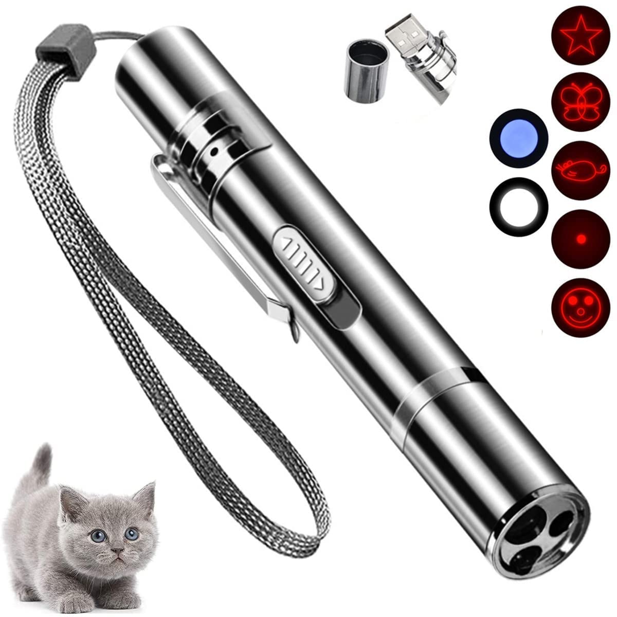 Cat Laser Toy, Laser Pointer Interactive Toys for Indoor Cats Dogs, Red Dot Light Lazer Pointer, Long Range 3 Mode USB Rechargeable Pet Kitten Chase Exercise Toy, Small Laser Presentation Clicker Pen