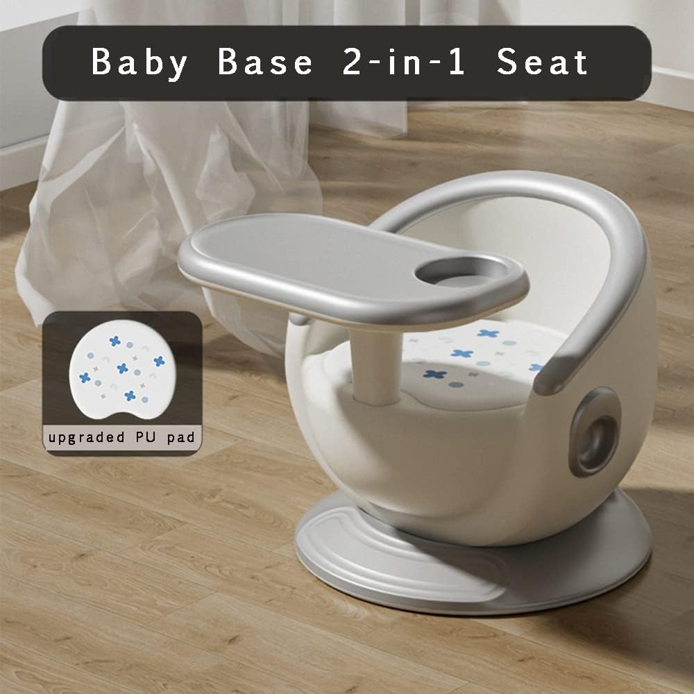 Baby High Chair Baby Dining Chair Portable Baby Desk Chair 2 in 1 Toddler Feeding Booster Seat with Sound & Safty Tray Mini Baby Highchair for Boys Girls Eating Playing Travel (Silver)