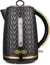 Tower T10052BLK Empire 1.7 Litre Kettle with Rapid Boil, Removable Filter, 3000W, Black with Brass Accents