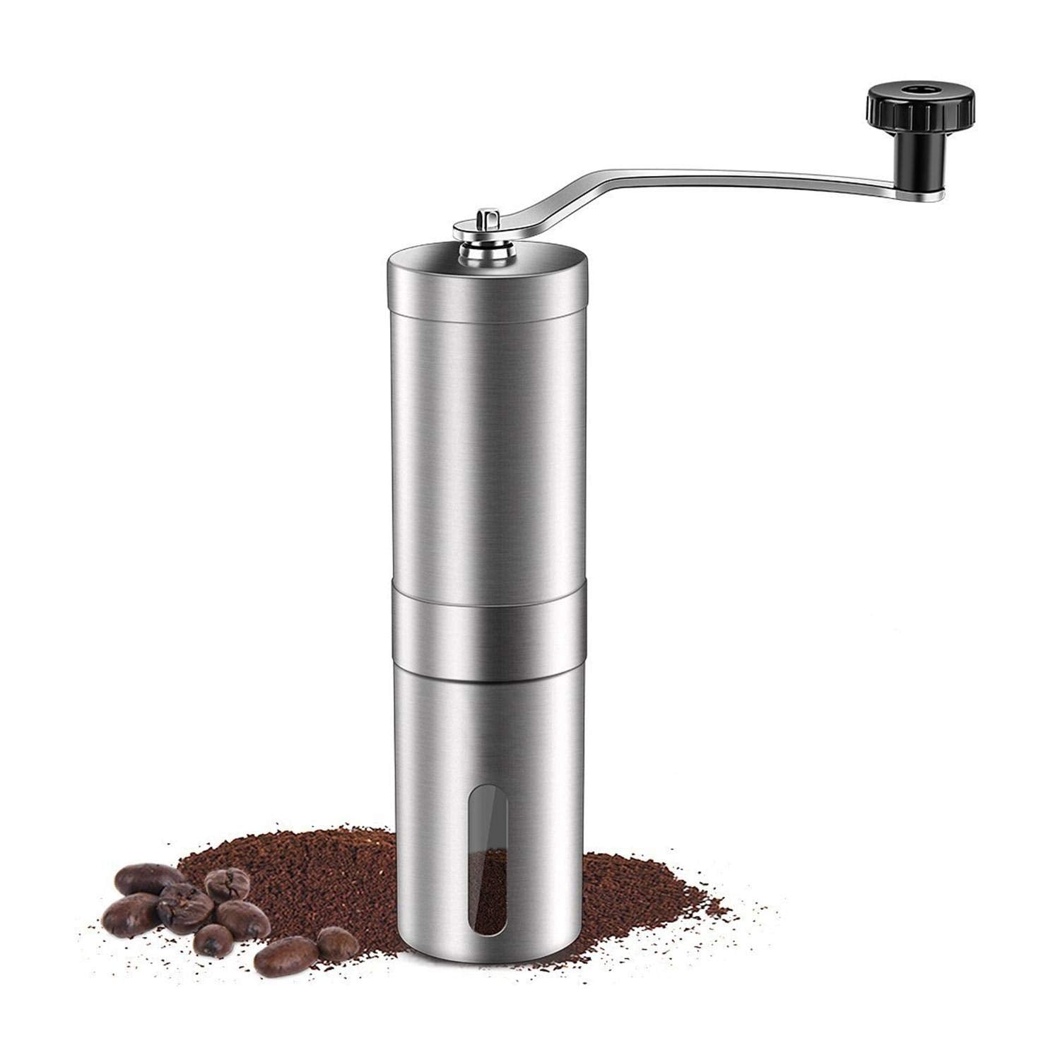Portable Manual Coffee Grinder Conical Burr Mill Brushed Stainless Steel