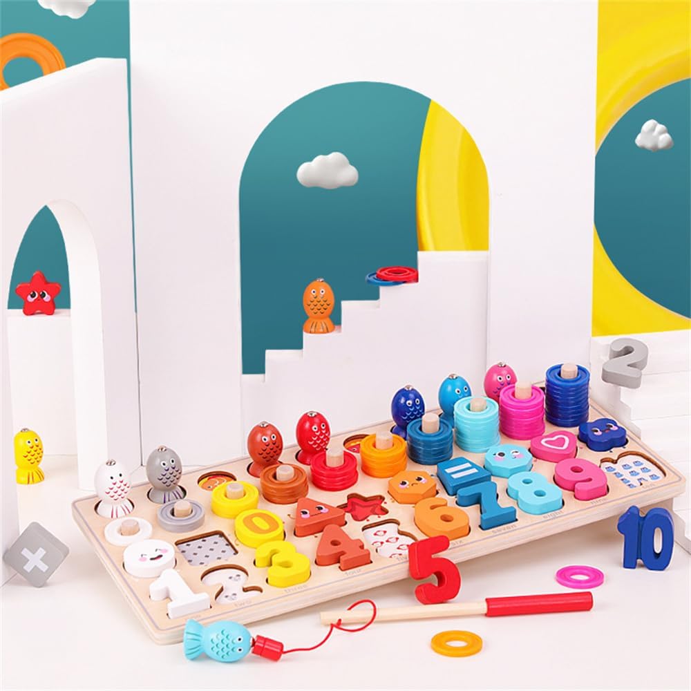 Arabest Wooden Number Puzzle Sorting, Wooden Montessori Toys for Toddlers, Preschool Educational Toys, Shape Sorter Counting Toys Stacker Stacking Game for Toddlers 1-3