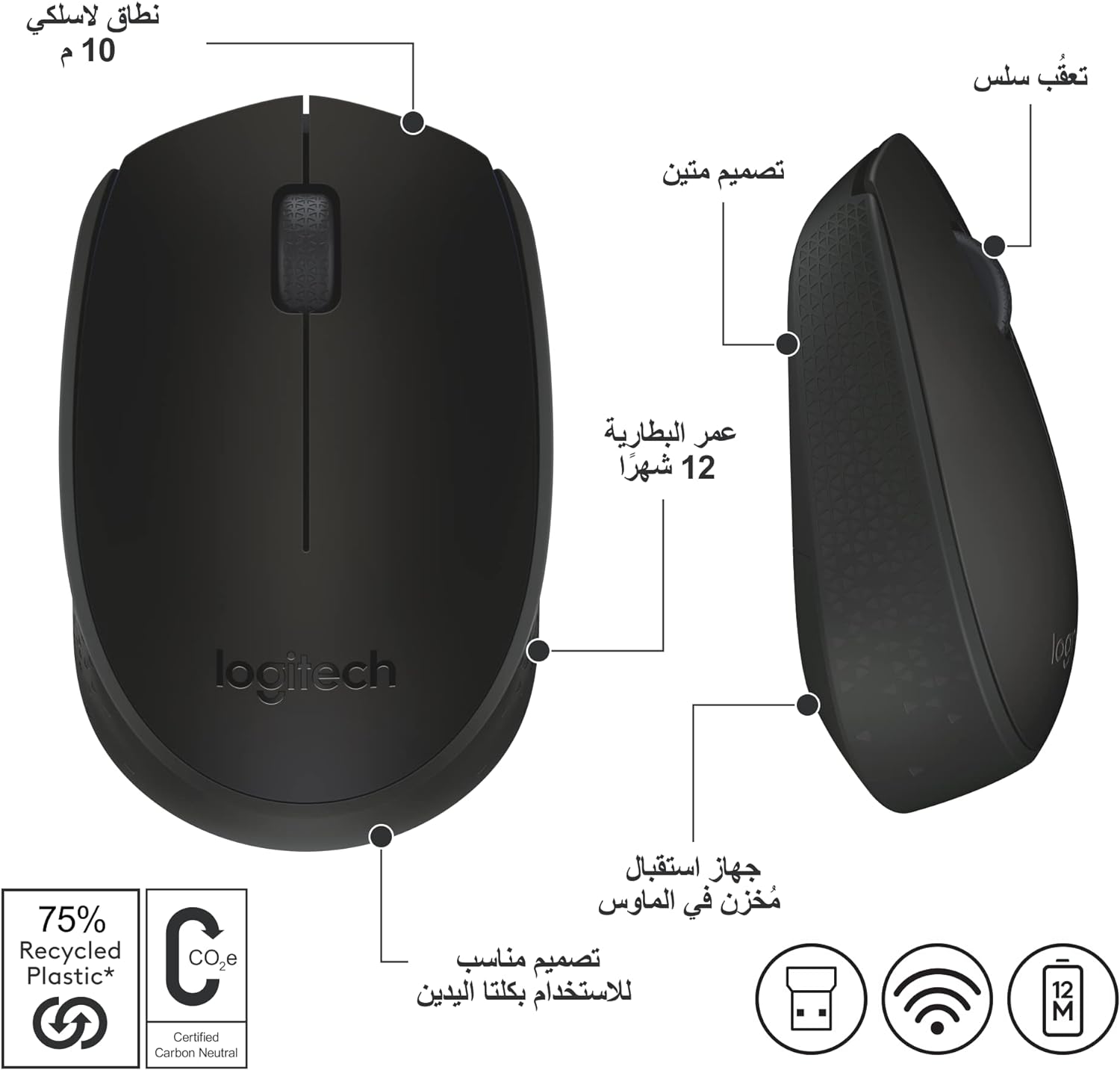 Logitech M171 Wireless Mouse for PC, Mac, Laptop, 2.4 GHz with USB Mini Receiver, Optical Tracking, 12-Months Battery Life, Ambidextrous - Rose, One Size