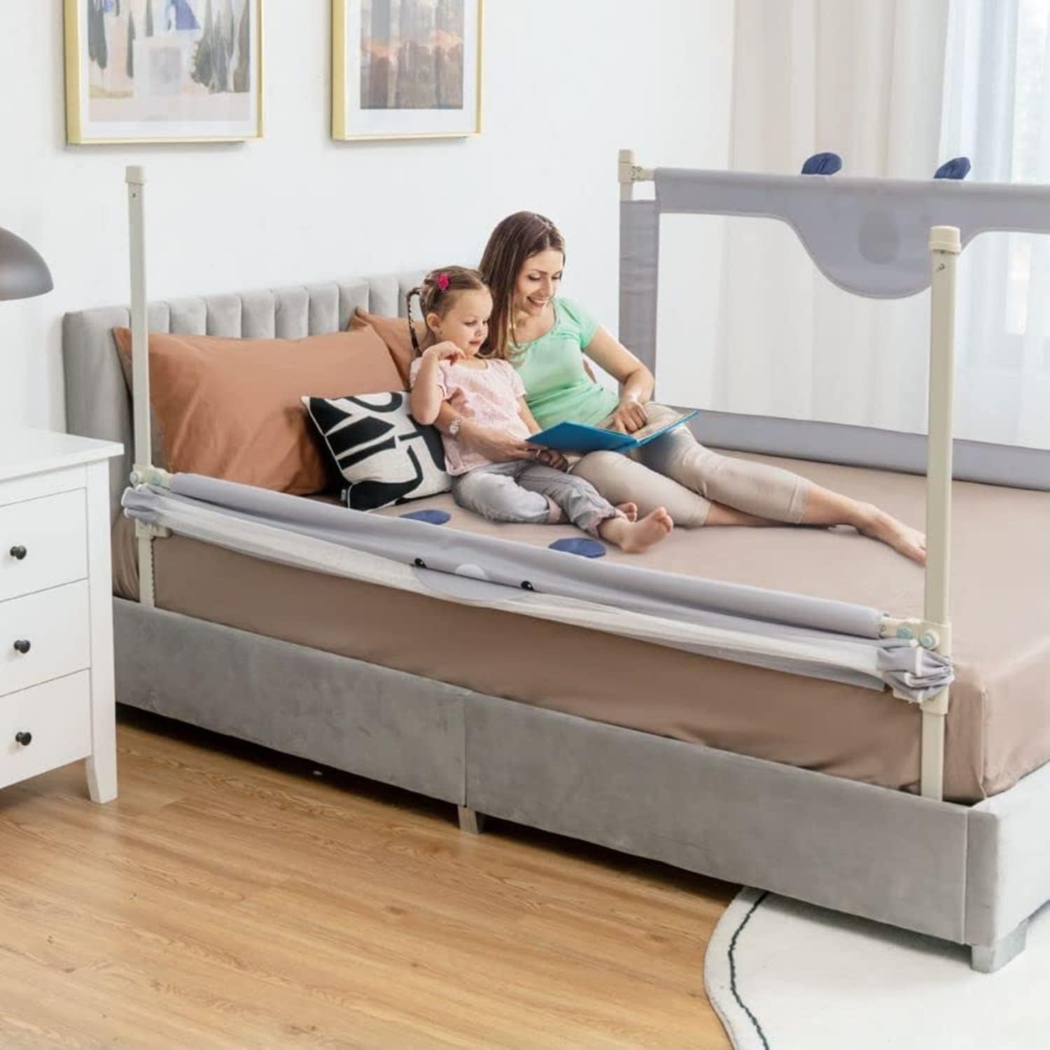 DMG Bed Rail for Toddlers, 69'' Vertical Lifting Baby Beds Guard with Double Safety Lock & Adjustable Height, Anti-Fall Protection Mesh Guardrail, Kids Bed Guard for Full Size Bed (Only 1 Side)