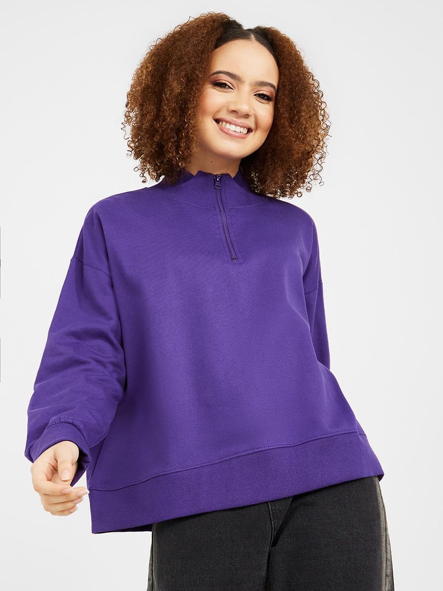 Styli Women Regular Length High Neck Half Zip Oversized Sweatshirt