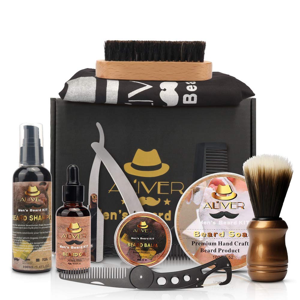 DMG Beard Grooming Kit for Men, Beard Kit Gifts for Him, Beard Growth Kit with Beard Oil, Beard Shampoo, Beard Comb, Beard Brush, Beard Balm, Beard Scissors, Apron Cloth, Best Beard Men Gifts