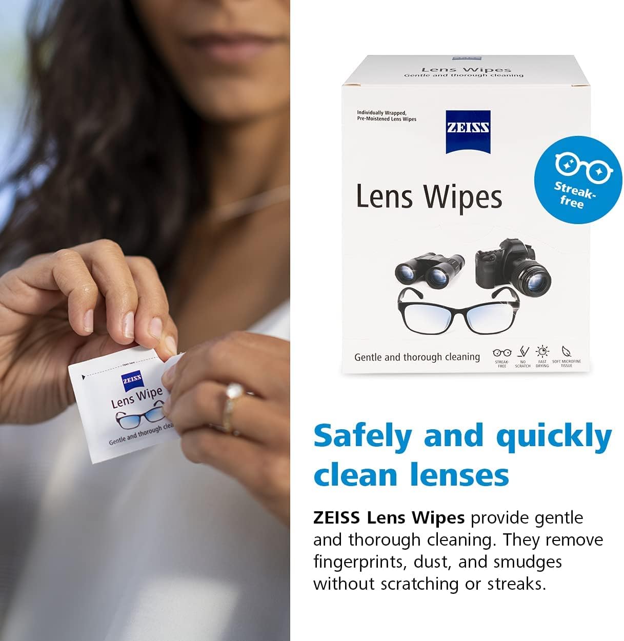 ZEISS Lens Cleaning Wipes 200 Count 12-Pack White