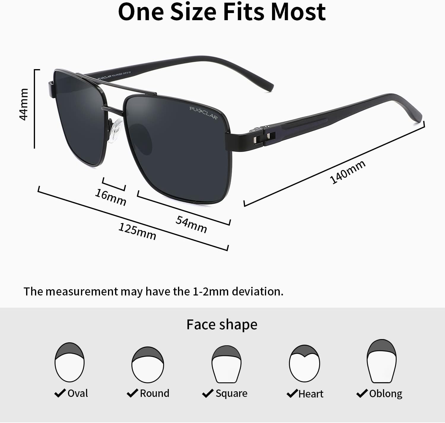 PUKCLAR Pilot Men Polarized Sunglasses Lightweight Rectangular Sunglasses for Man Women with UV400 Protection for Driving Golf