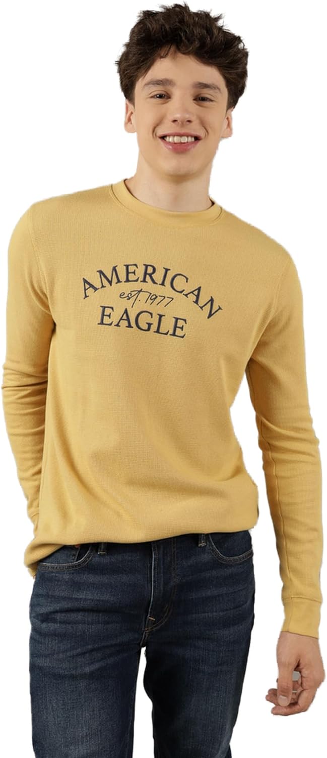 American Eagle Mens Long-Sleeve Logo Graphic Thermal T-Shirt