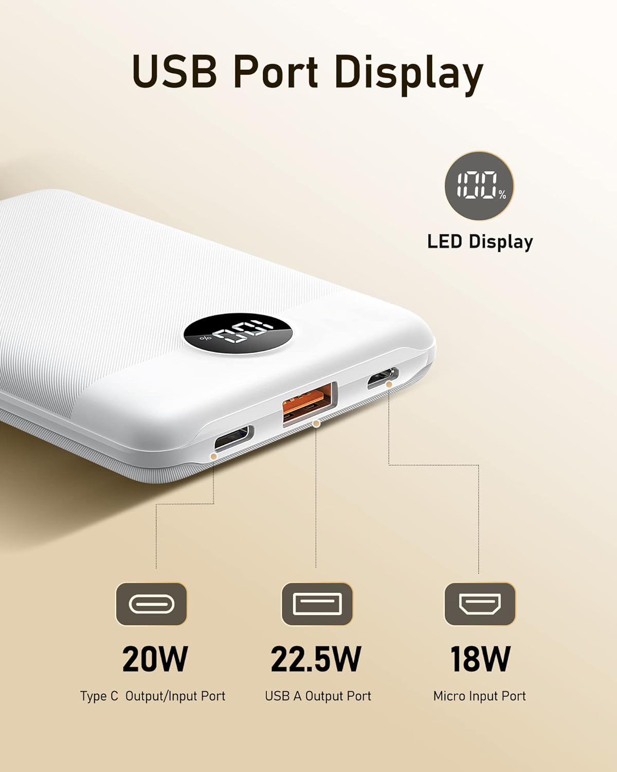 Mini Power Bank 10000mAh, 22.5W Fast Charging Small Portable Charger with PD 3.0 & QC 3.0, USB C Slim Lightweight iPhone Charger Bank, Dual Output Compatible with iPhone, Samsung