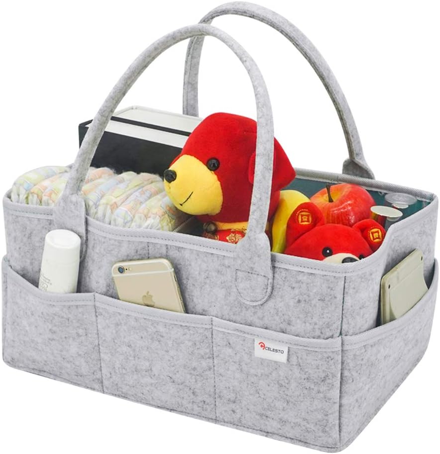 Celesto Baby Diaper Caddy Organizer – Nursery Storage Bin - Car Organizer for Diapers - Changing Table Organizer Basket - Shower Storage Gift - Portable Diaper Storage Basket