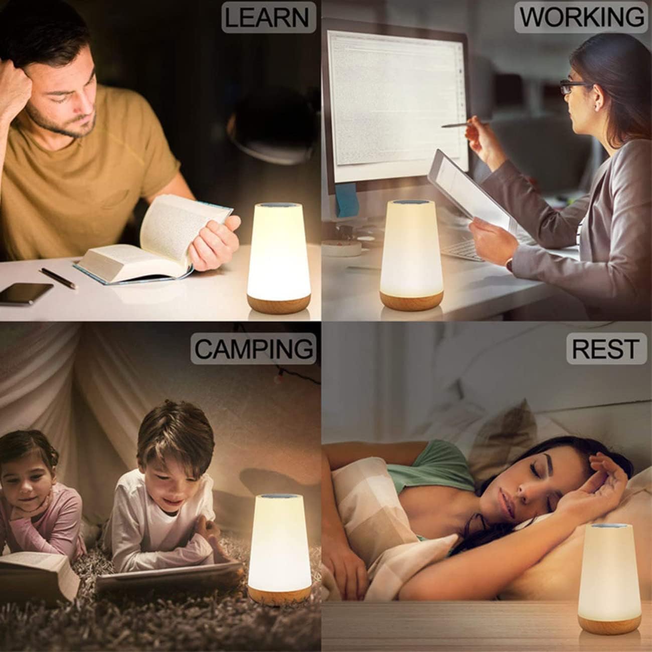 SKY-TOUCH Touch Lamp, Night Light, Bedroom Bedside Lamp Dimmable Color Night Lamp with Touch Control Adjustable Brightness Remote Control for Bedroom, Kid's Room and Living Room, USB rechargeable