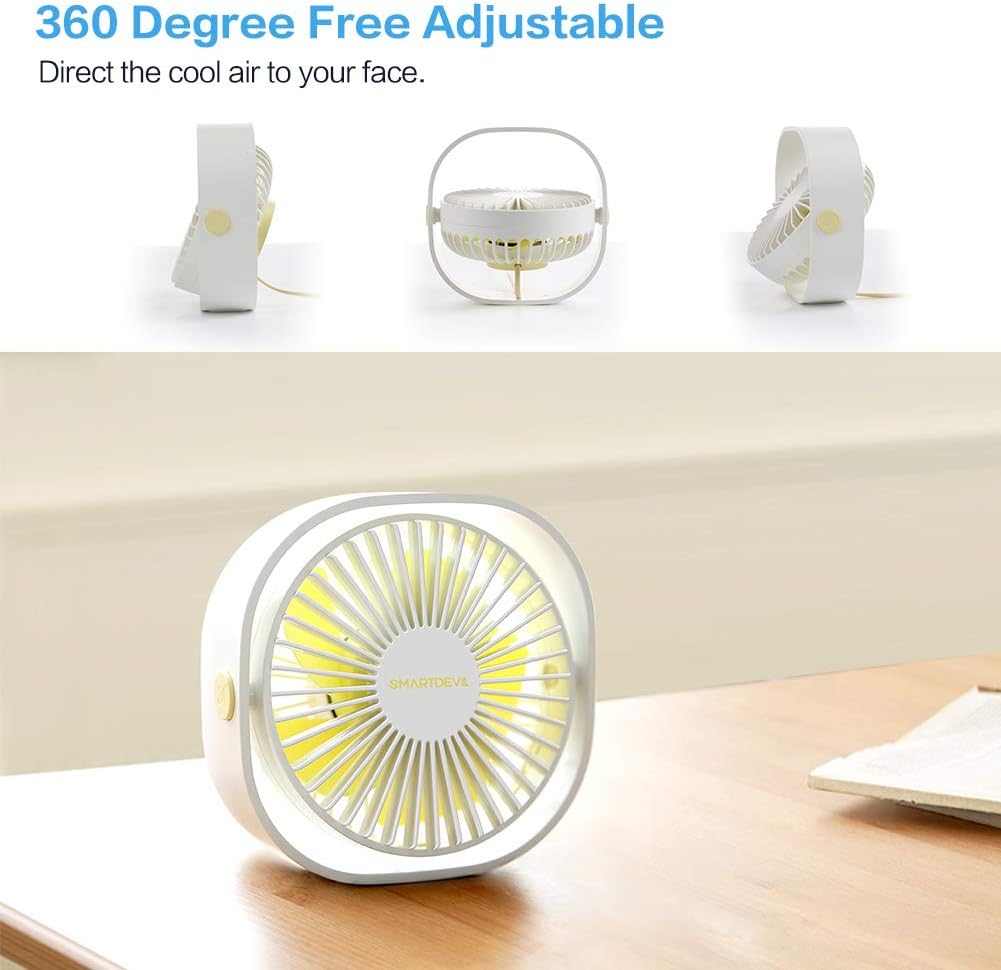 SmartDevil Small Personal USB Desk Fan,3 Speeds Portable Desktop Table Cooling Fan Powered by USB,Strong Wind,Quiet Operation,for Home Office Car Outdoor Travel（white）