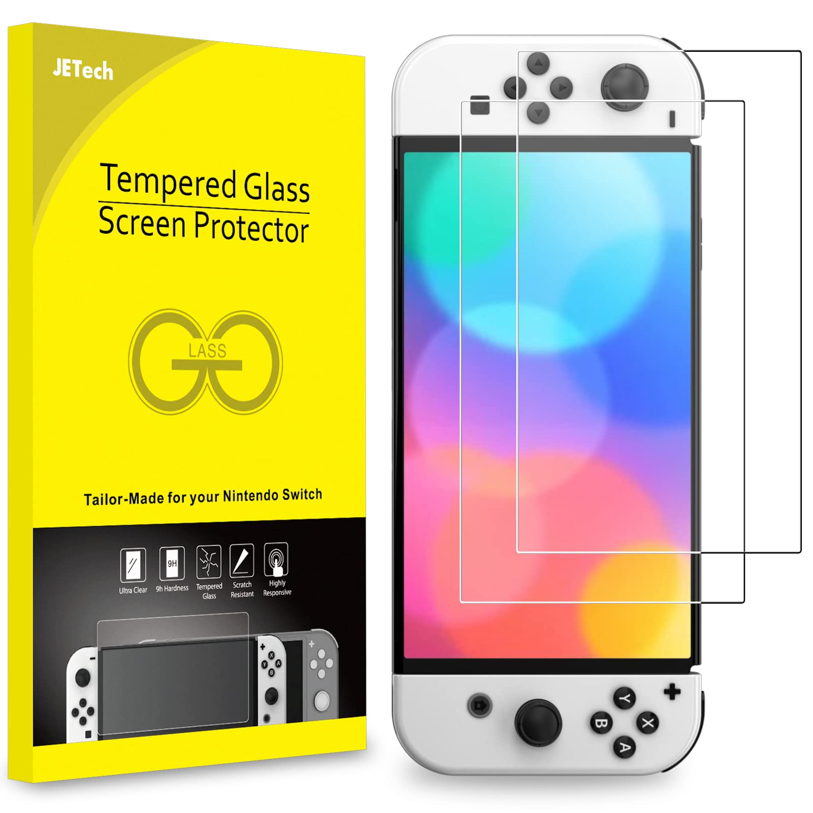 JETech Screen Protector for Nintendo Switch OLED Model 7-Inch 2021 Release, Tempered Glass Film, 2-Pack