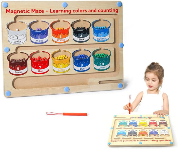 Montessori Toys, Magnetic Color and Number Maze Toys, Wooden Puzzle Activity Board, Toddler Fine Motor Skills Toy, Learning Toys for Boys Girls 3 4 5 Years Old