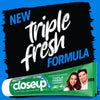 CLOSE UP Triple Fresh Gel Toothpaste, for 12 hours fresh breath, Menthol Fresh, with antibacterial mouthwash & microshine crystals, 75ml x 4