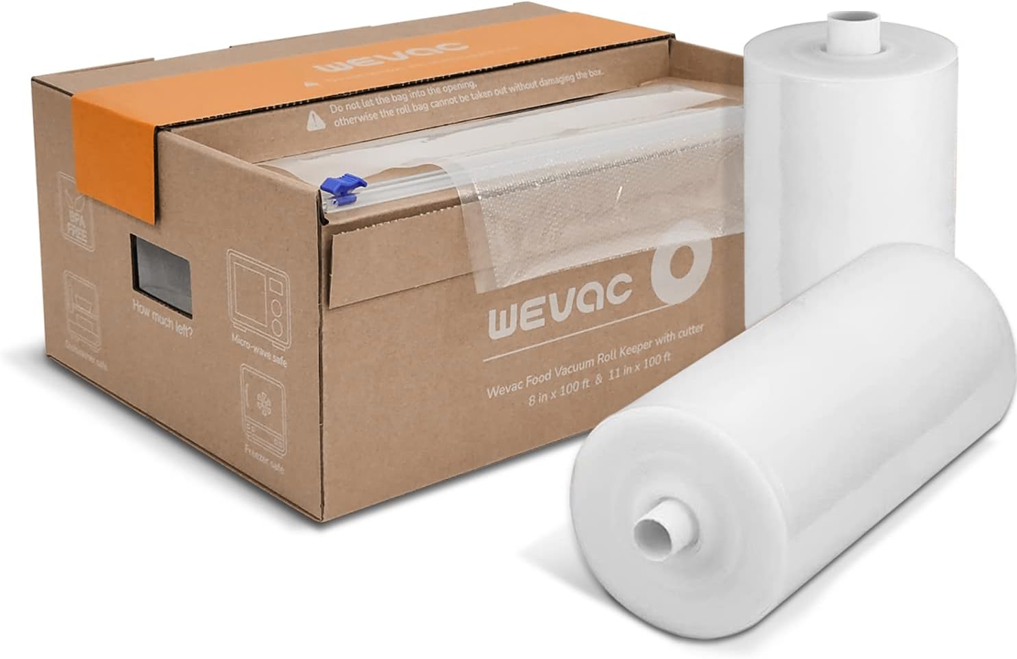 Wevac 8''x100' & 11''x100' 2 Rolls Food Vacuum Seal Roll Keeper with Cutter, Ideal Vacuum Sealer Bags for Food Saver, BPA Free, Commercial Grade, Great for Storage, Meal prep and Sous Vide