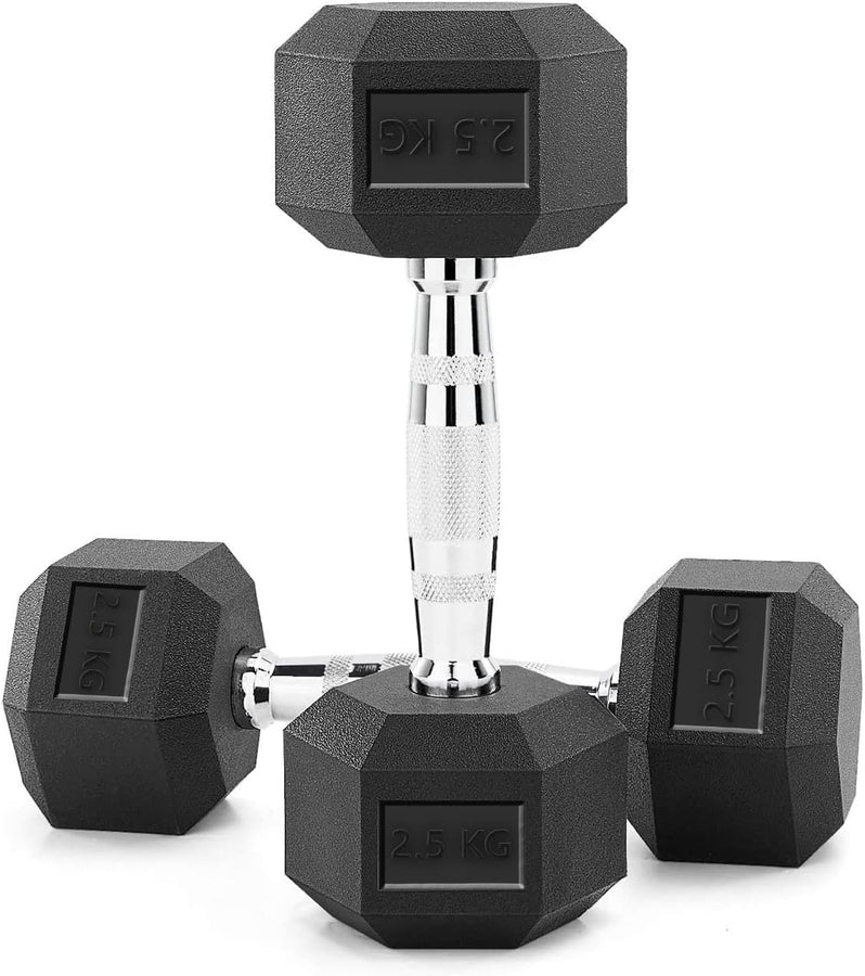 ALCOACH Rubber Coated Hex Dumbbell Set with Chrome Metal Handle for Strength Training-[ 2pcs-Hex Dumbbell 2.5KG]