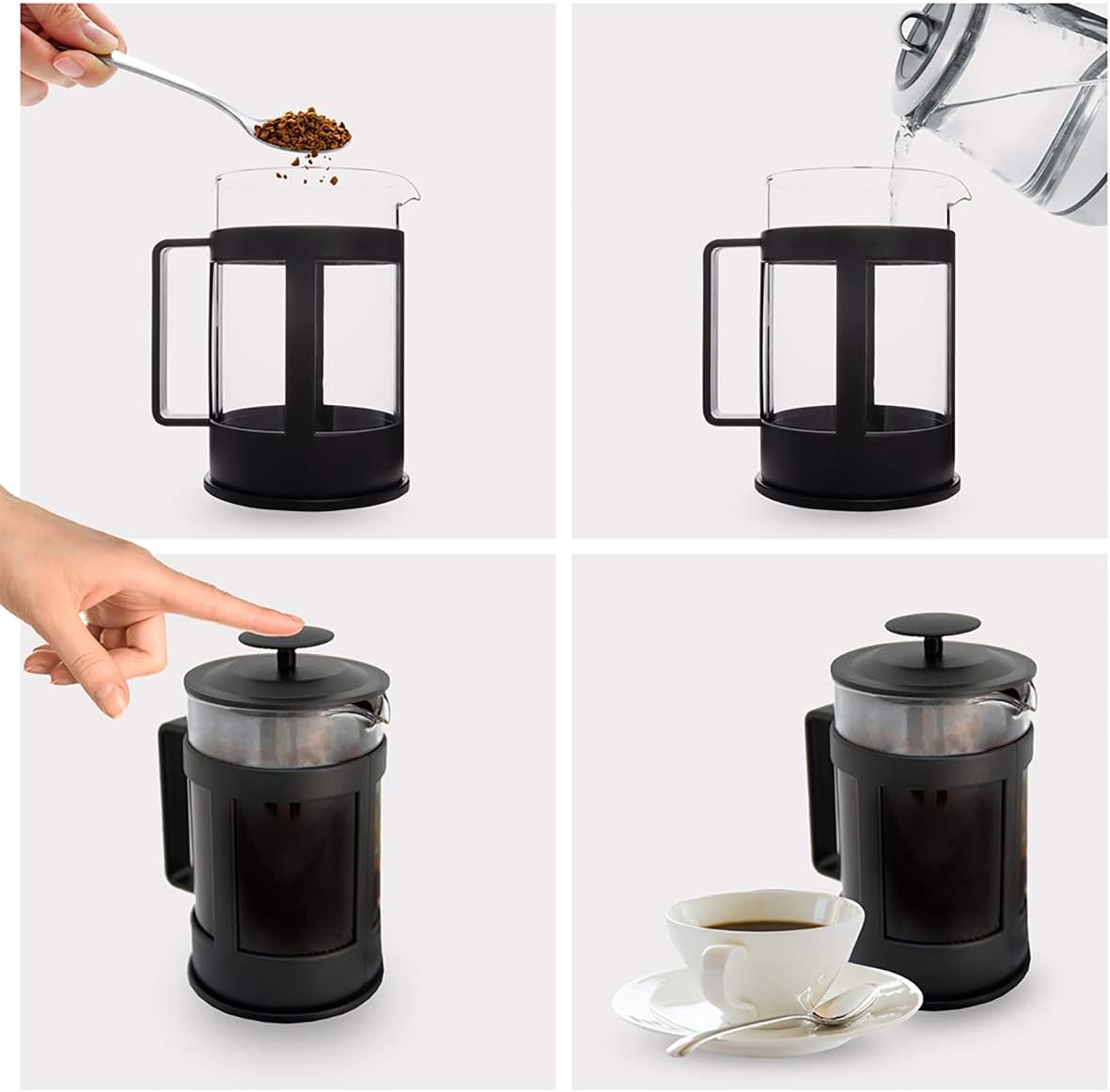 Biggcoffee French Press Fresh Coffee Maker, Stainless Steel Lid, Borosilicate Glass, 350 Ml,Compact Design Speciallly For Coffee Lovers