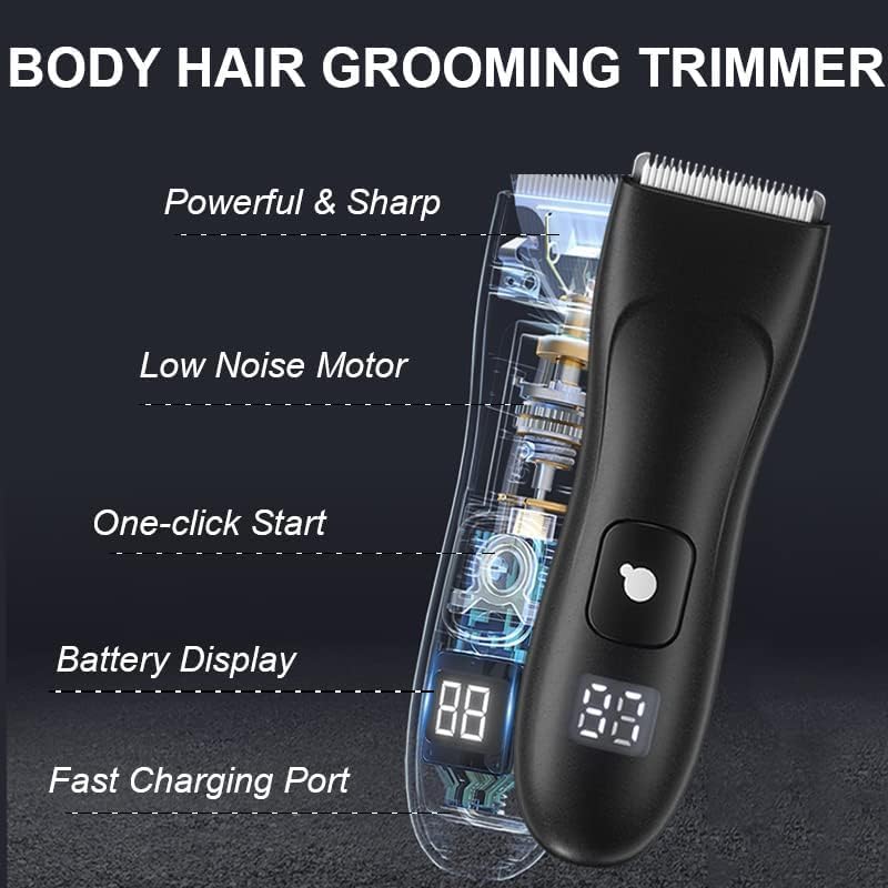 Kueh Body Trimmer for Men and Women, Ball Shaver, Electric Groin & Pubic Hair Trimmer, Waterproof Wet/Dry Groomer, Replaceable Ceramic Male Hygiene Razor Clippers, Standing Recharge Dock