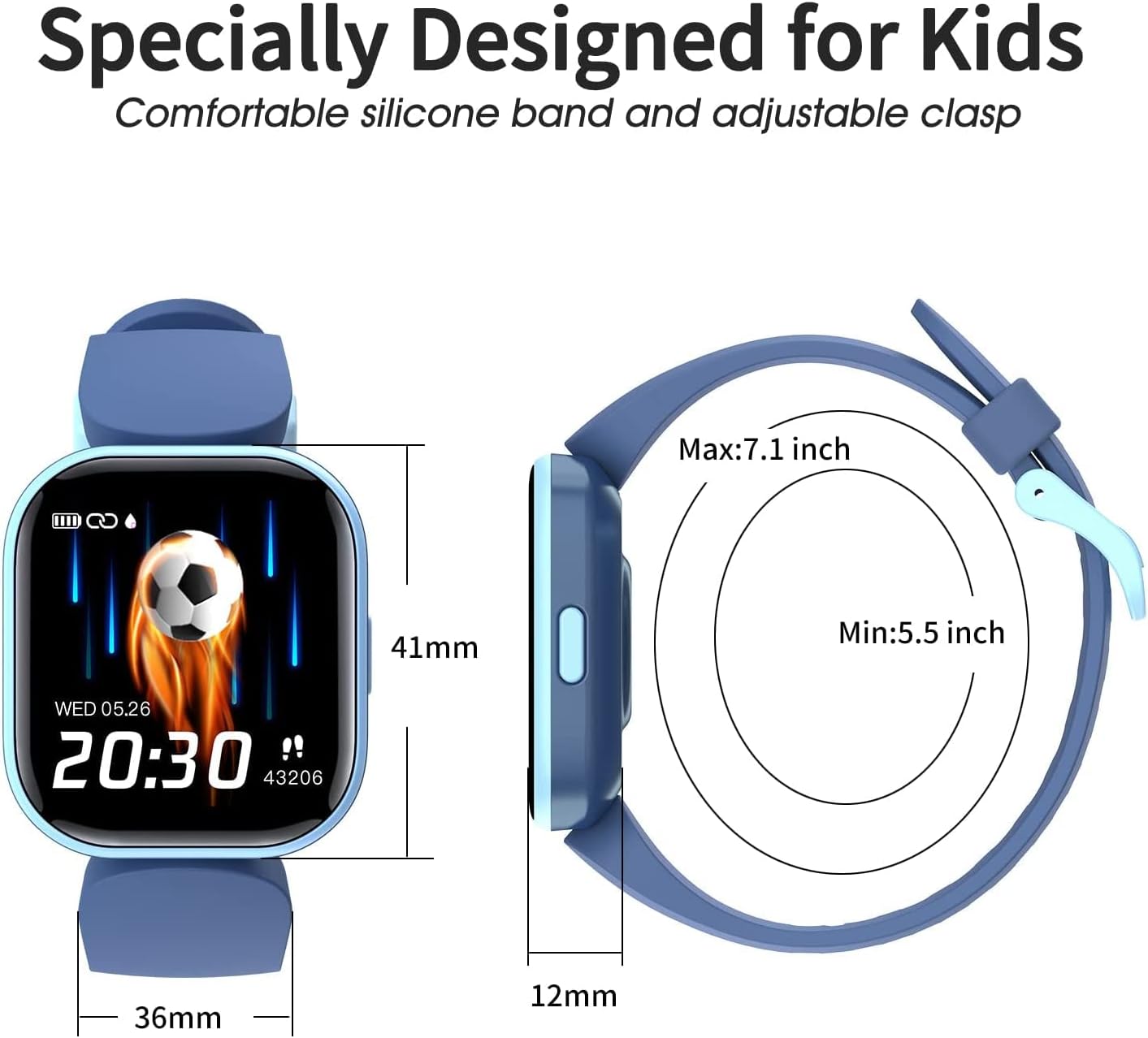 Kids Fitness Activity Tracker Watch, yunwon 1.4" DIY Watch Face IP68 Waterproof Kids Smart Watch with 19 Sport Modes, Pedometers, Heart Rate, Sleep Monitor, Great Gift for Boys Girls Teens 6+ (Blue)
