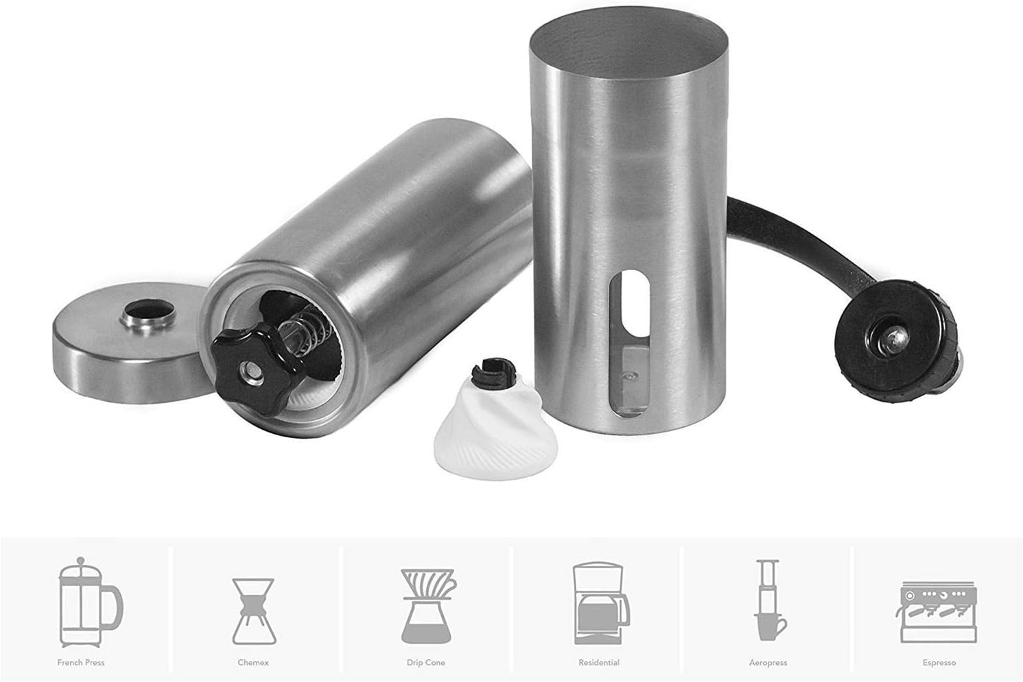 Portable Manual Coffee Grinder Conical Burr Mill Brushed Stainless Steel