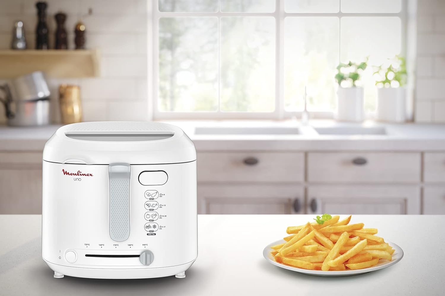 Moulinex Uno Electric Deep Fryer,1 kg Capacity, Serves 4, Compact Fryer, Easy Storage, Draining Position for Less Oil, Viewing Window, AF203127
