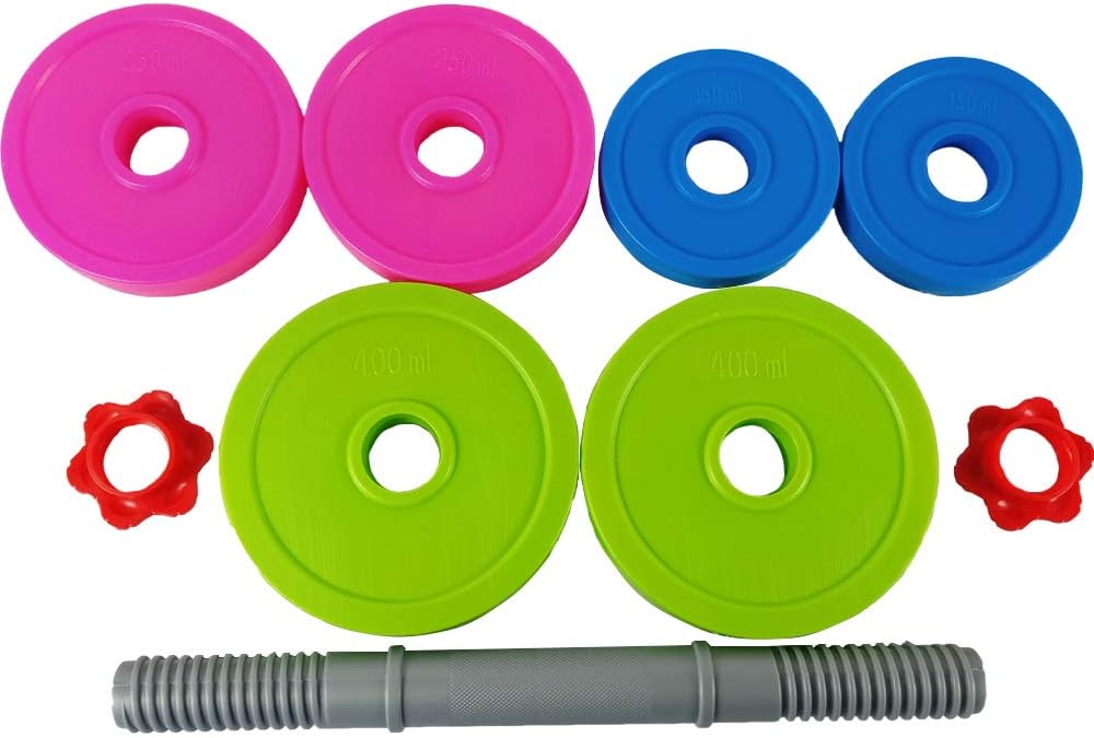 RAINBOW TOYFROG Toys Dumbbells -Kids Workout Equipment Set- Pretend Toddler Gym Stuff Weights for Exercises -Adjustable Dumbbell Fill with Beach Sand or Water