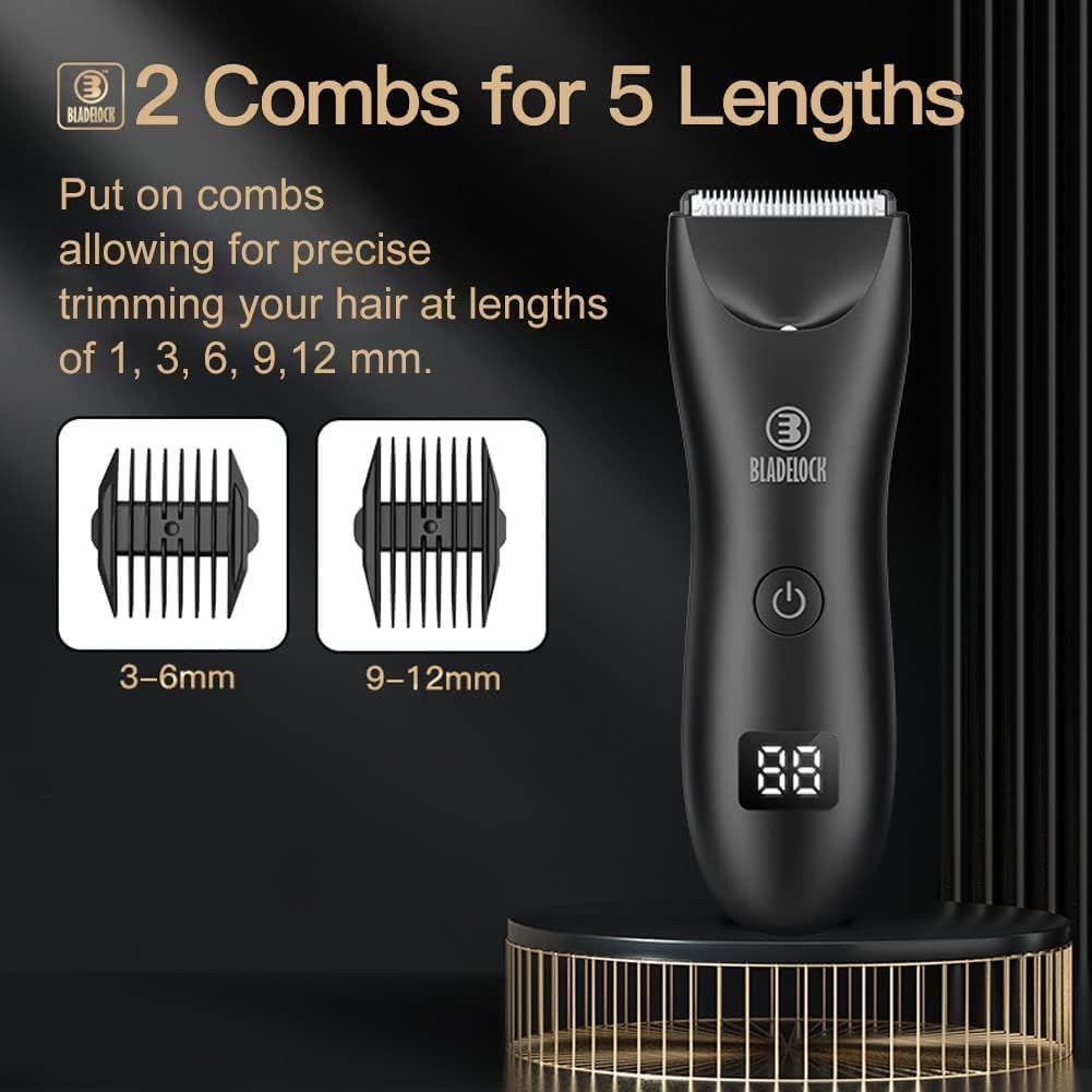 Kueh Body Trimmer for Men and Women, Ball Shaver, Electric Groin & Pubic Hair Trimmer, Waterproof Wet/Dry Groomer, Replaceable Ceramic Male Hygiene Razor Clippers, Standing Recharge Dock