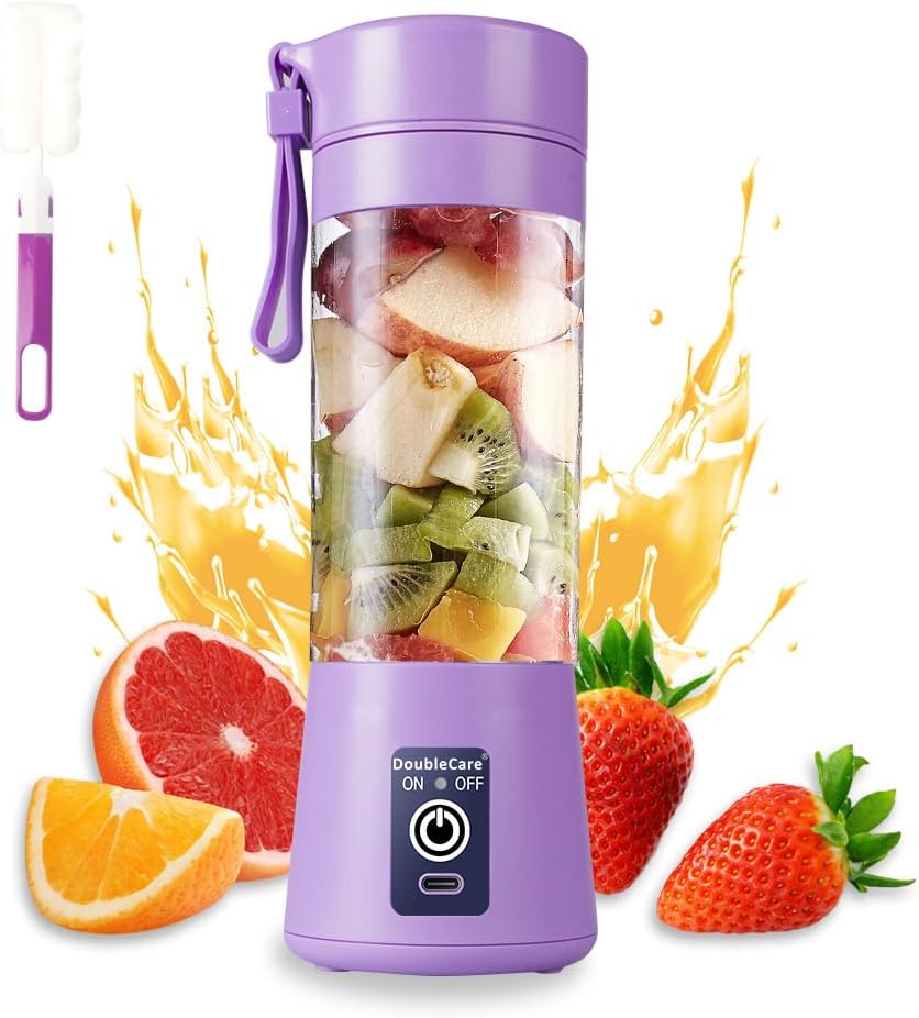 Portable Blender Cup,Electric USB Juicer Blender,Mini Blender Portable Blender For Shakes and Smoothies, Juice,380ml, Six Blades Great for Mixing,Light purple