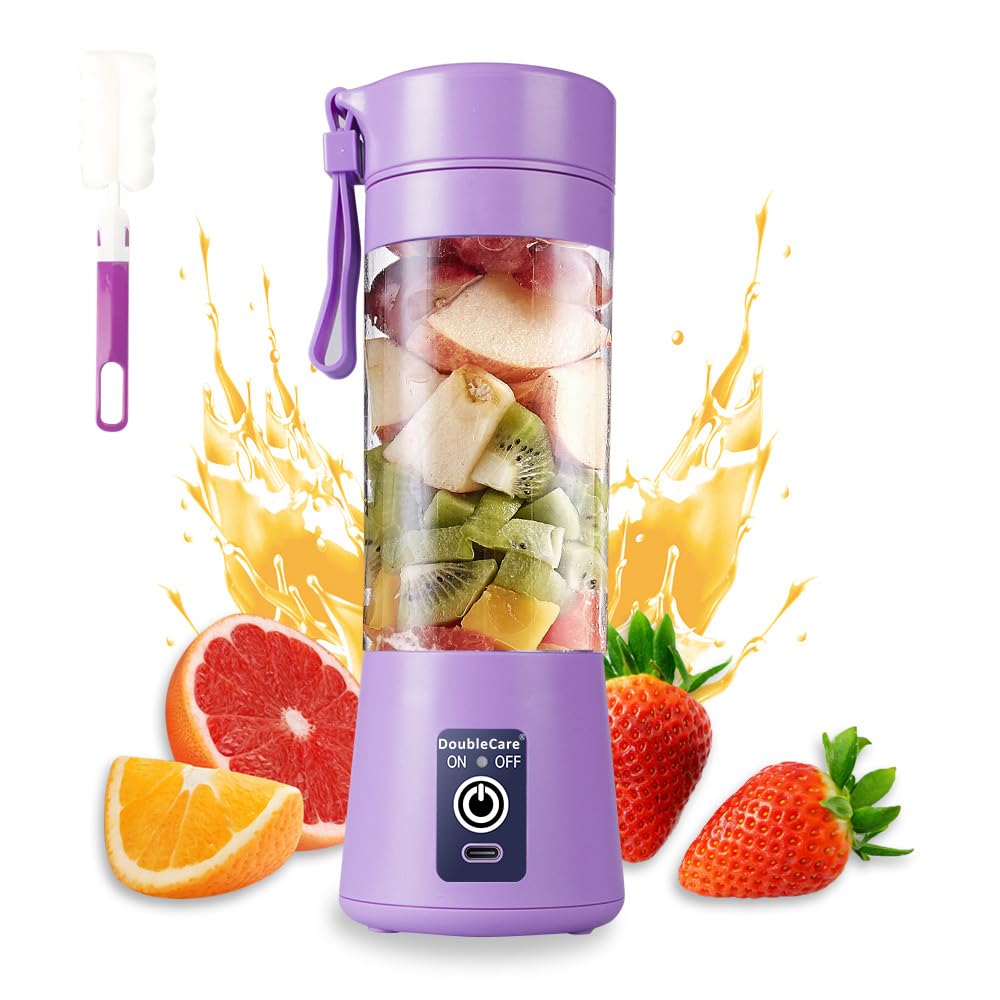 Portable Blender Cup,Electric USB Juicer Blender,Mini Blender Portable Blender For Shakes and Smoothies, Juice,380ml, Six Blades Great for Mixing,Light purple