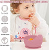 8Pcs Baby Feeding Set, Toddler Feeding Set, Bowl, Straw Cup with Suction, Silicone &Wooden handle spoon and fork, Baby Eating Supplies, Utensils 6-12 Months, Baby Gifts, BPA Free (Pink)